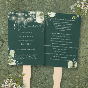 Éventail Programme de mariage avec guirlande florale émerau
