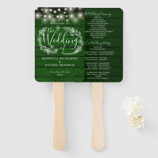 Éventail Programme de mariage avec guirlande florale verte (Devant et derrière)