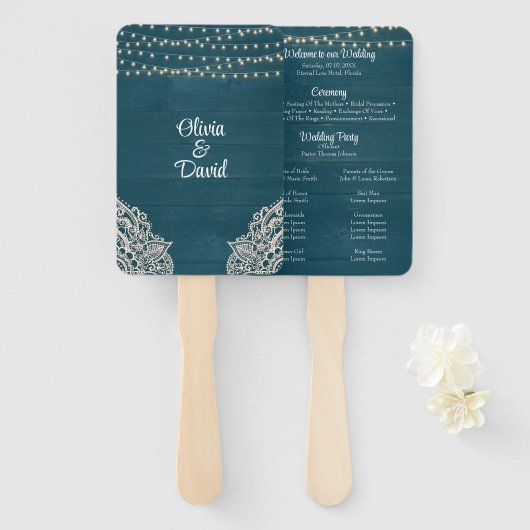 Éventail Programme de mariage avec guirlande lumineuse en b (Devant et derrière)