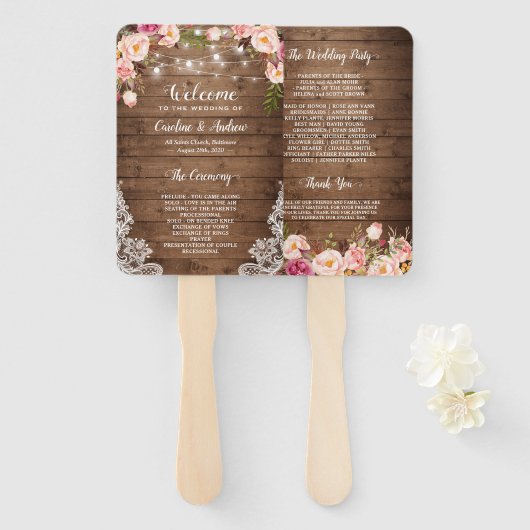 Éventail Programme de mariage avec guirlande lumineuse flor (Devant et derrière)