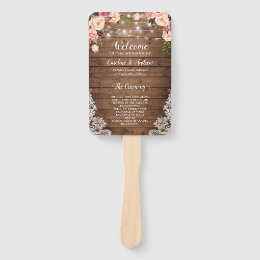 Éventail Programme de mariage avec guirlande lumineuse flor (Devant)