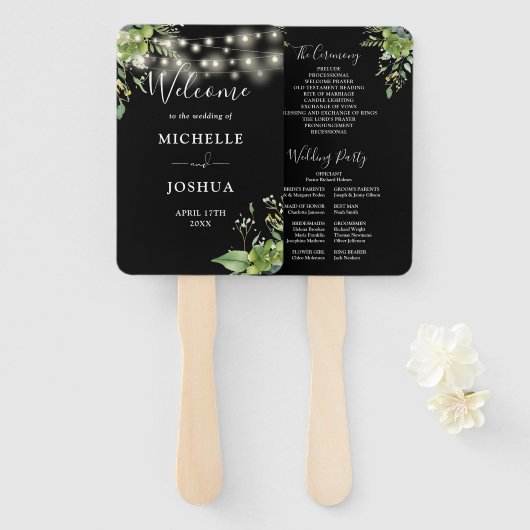 Éventail Programme de mariage avec guirlandes florales et v (Devant et derrière)
