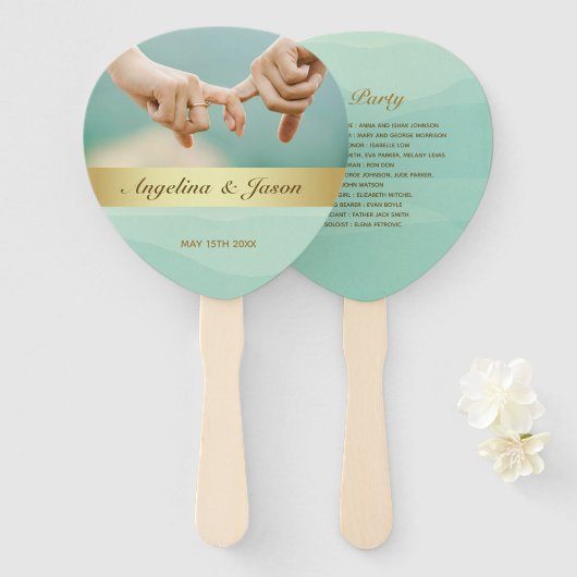 Éventail Programme de mariage avec photo verte (Devant et derrière)