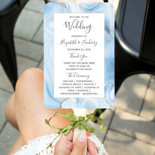 Éventail Programme de mariage Baby Blue Silver Agate