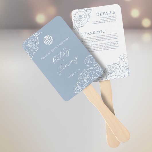 Éventail Programme de mariage bilingue vietnamien & Remerci