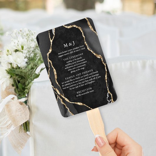 Éventail Programme de mariage Black & Gold Agate