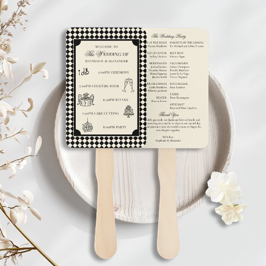 Éventail Programme de mariage Black & Ivory Old Money Itiné