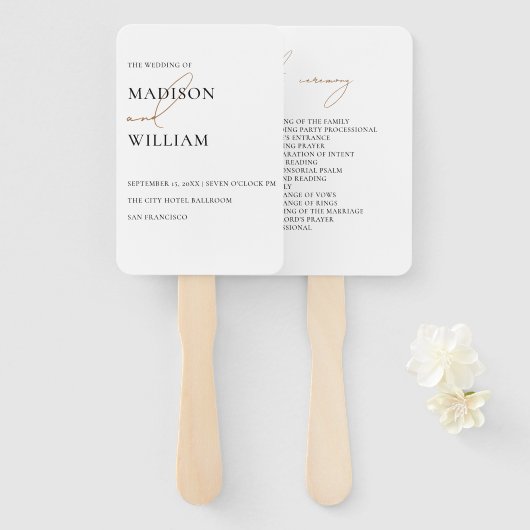 Éventail Programme de mariage blanc simple Ventilateur manu (Devant et derrière)