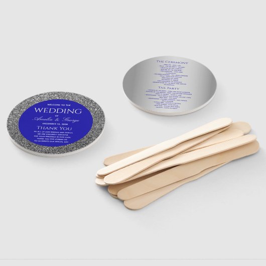 Éventail Programme de mariage bleu argent (Non-assemblé)