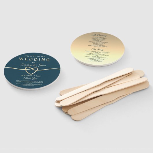 Éventail Programme de mariage bleu de la Marine moderne (Non-assemblé)