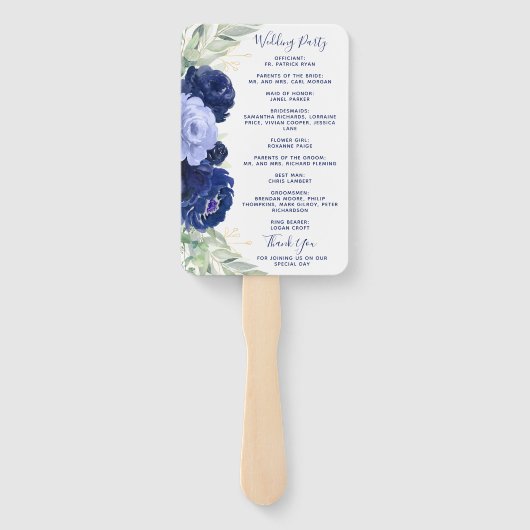 Éventail Programme de mariage bleu floral (Dos)
