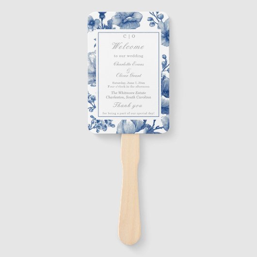 Éventail Programme de mariage bleu marine et argent (Devant)