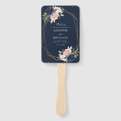 Éventail Programme de mariage bleu marine moderne et rose p (Devant)