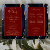 Éventail Programme de mariage bleu marine or agate bordeaux