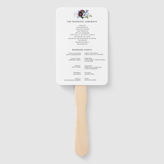 Éventail programme de mariage bleu roux (Dos)