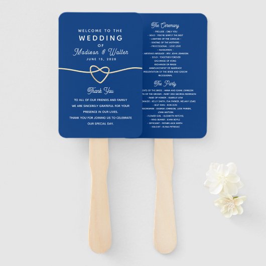 Éventail Programme de mariage bleu royal (Devant et derrière)