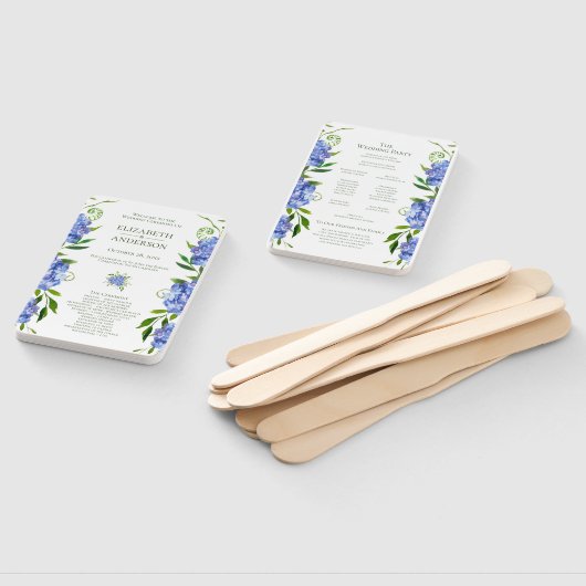 Éventail Programme de mariage Blue Hydrangeas (Non-assemblé)