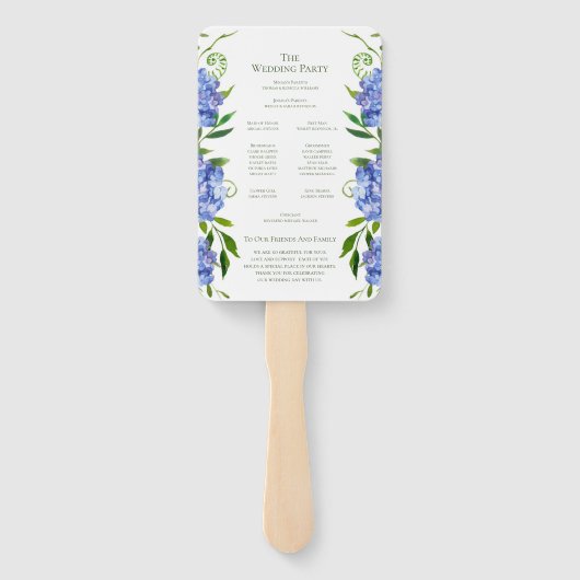 Éventail Programme de mariage Blue Hydrangeas Ventilateur à (Dos)