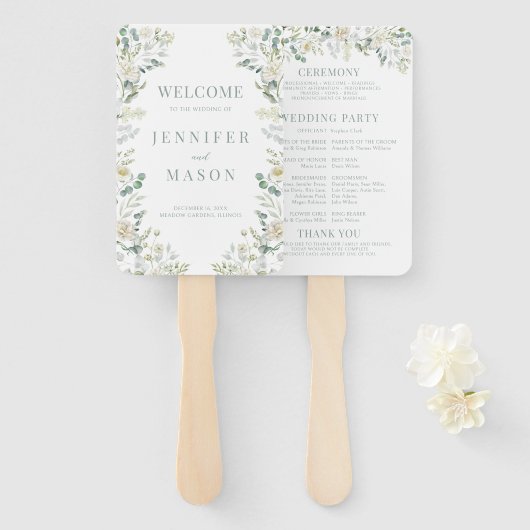 Éventail Programme de mariage bohème aux feuilles d'eucalyp (Devant et derrière)