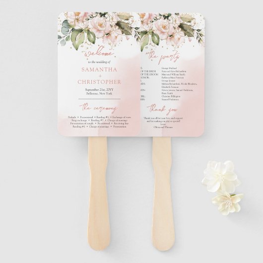 Éventail Programme de mariage Boho moderne Ventilateur Blus (Devant et derrière)