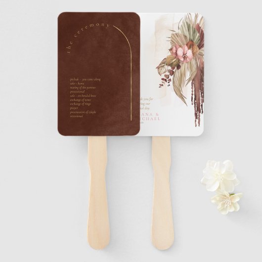 Éventail Programme de mariage Boho Oasis Burnt Umber ID959 (Devant et derrière)