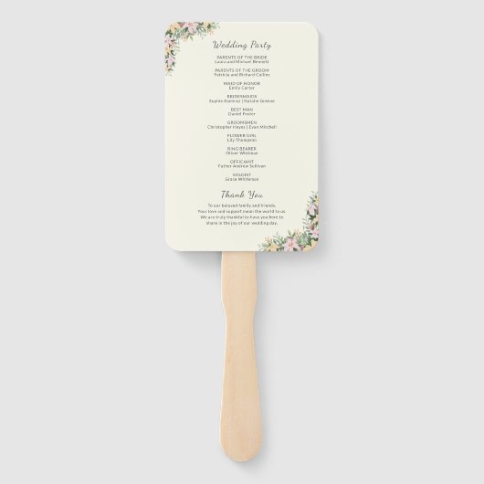 Éventail Programme de mariage botanique (Dos)