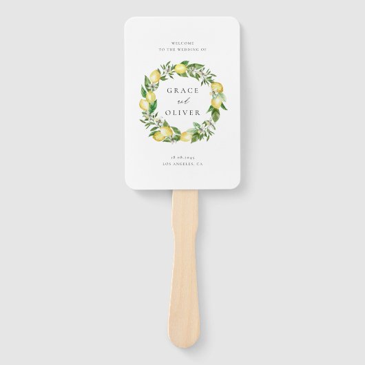 Éventail Programme de mariage botanique au citron et verdur (Devant)