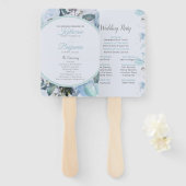 Éventail Programme de mariage botanique bleu poussiéreux (Devant et derrière)