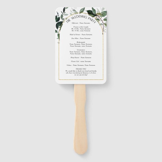 Éventail Programme de mariage botanique d'arche moderne (Dos)