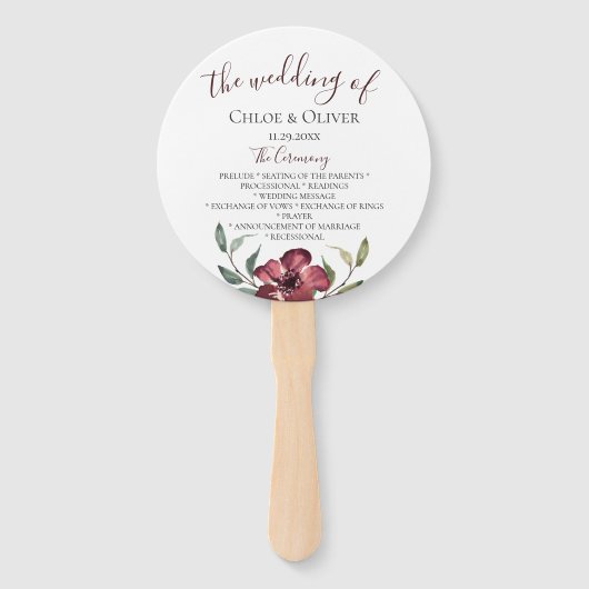 Éventail Programme de mariage botanique de Bourgogne (Devant)