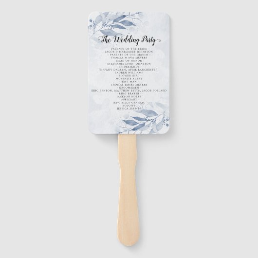 Éventail Programme de mariage botanique des Feuilles d'aqua (Dos)