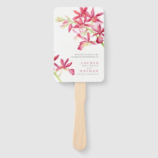 Éventail Programme de mariage botanique d'orchidées rouges (Devant)