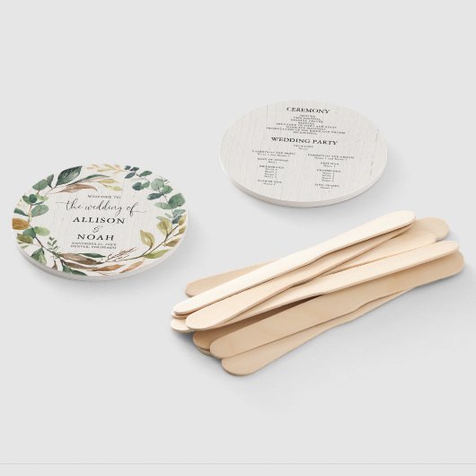 Éventail Programme de mariage botanique du feuillage rustiq (Non-assemblé)