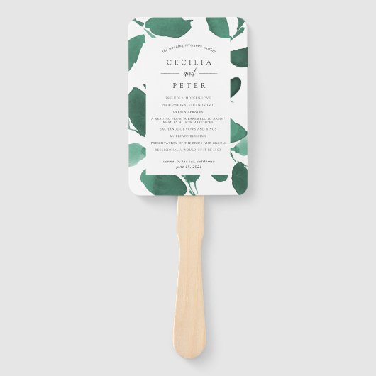 Éventail Programme de mariage botanique habillé | Emerald (Devant)