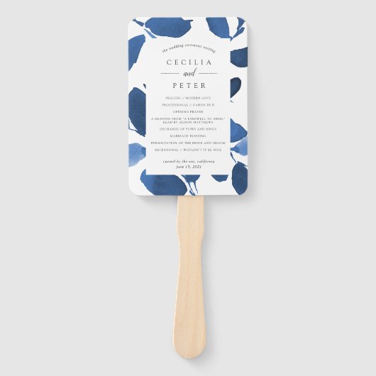 Éventail Programme de mariage botanique habillé | Indigo (Devant)