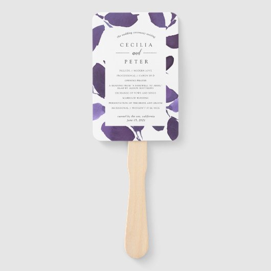 Éventail Programme de mariage botanique habillé | Violet (Devant)