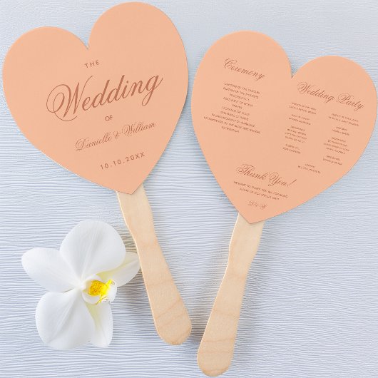 Éventail Programme de mariage Brown Peach Simple Heart Scri