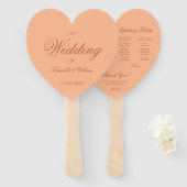 Éventail Programme de mariage Brown Peach Simple Heart Scri (Devant et derrière)