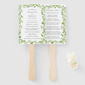 Éventail Programme de mariage cadre feuille d'olive vert ru (Devant et derrière)