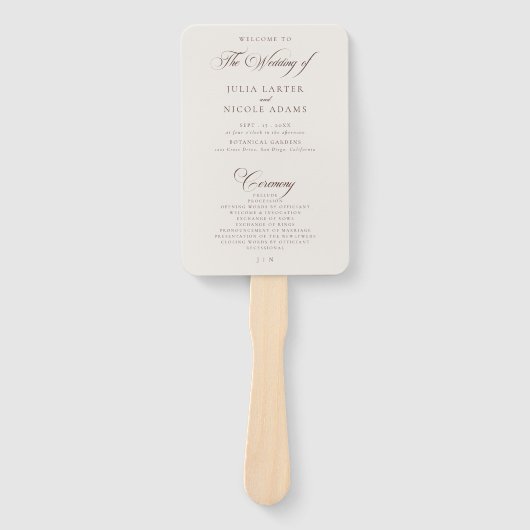 Éventail Programme de mariage calligraphié Choco Ivory Clas (Devant)