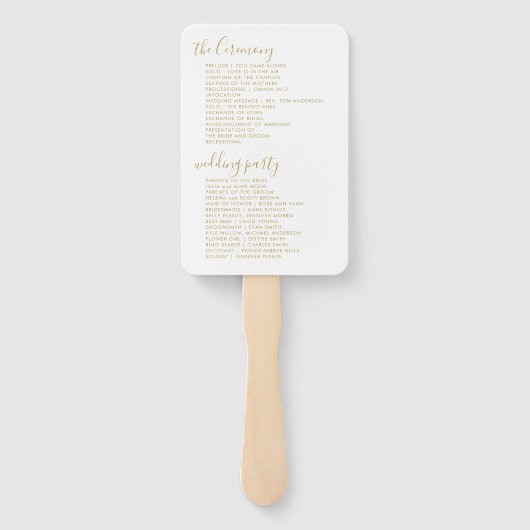 Éventail Programme De Mariage - Calligraphie Or Sur Blanc (Dos)