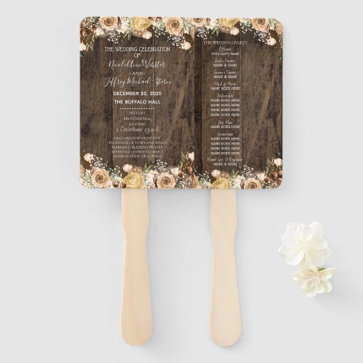 Éventail Programme de Mariage campagnard Rustique Tan Bird  (Devant et derrière)