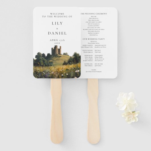 Éventail Programme de mariage Château Floral Fleurs Sauvage (Devant et derrière)
