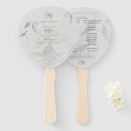 Éventail Programme de mariage | Chic Boho aquarelle Dahlia (Devant et derrière)