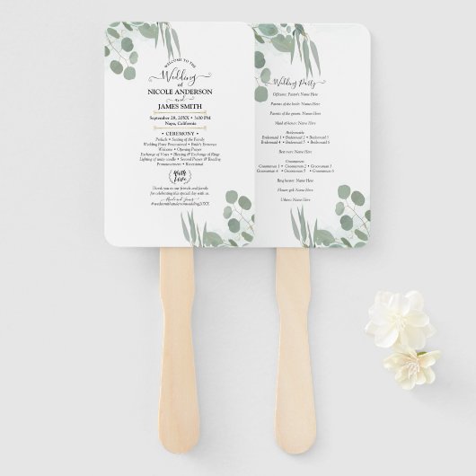 Éventail Programme de mariage chic moderne avec verdure d'e (Devant et derrière)