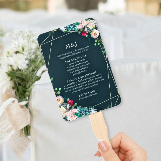 Éventail Programme de mariage chic succulents et or