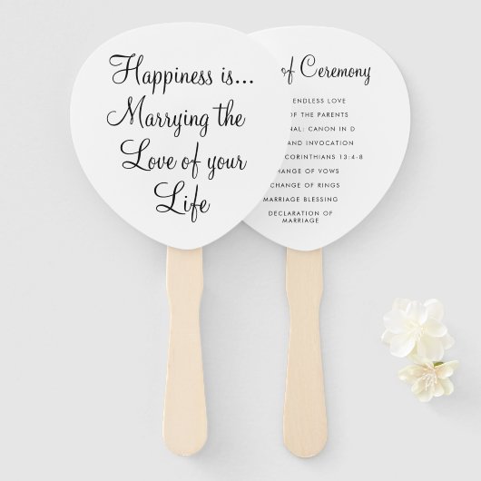 Éventail Programme de mariage citation typographie noir bla (Devant et derrière)