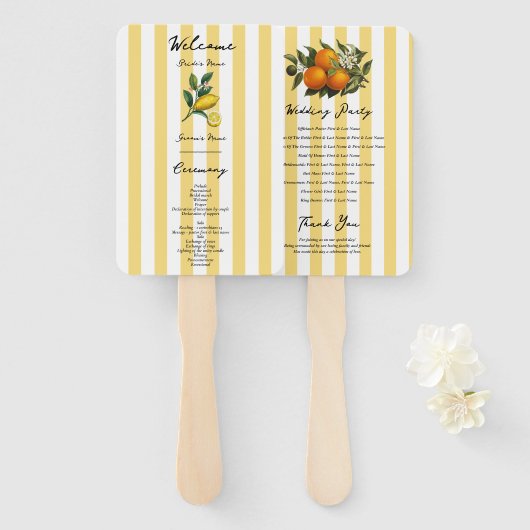 Éventail Programme de mariage Citron Méditerranéen Italien (Devant et derrière)