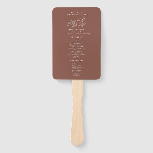 Éventail Programme de mariage citrouille rouille terracotta (Devant)