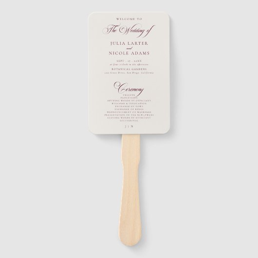 Éventail Programme de mariage classique calligraphié en ivo (Devant)